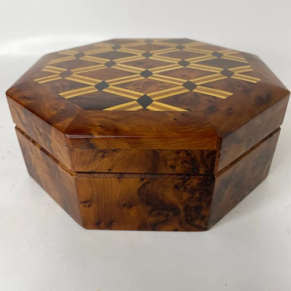 Moroccan Thuya Burl Wood Octagonal Jewelry Box Burl Wooden Inlay Box